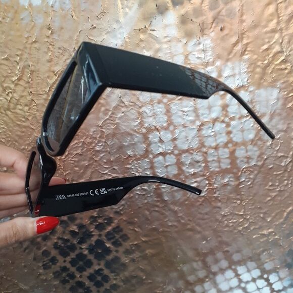 Zara Black Rectangular Slim Lense Acetate Sunglasses - Picture 4 of 11